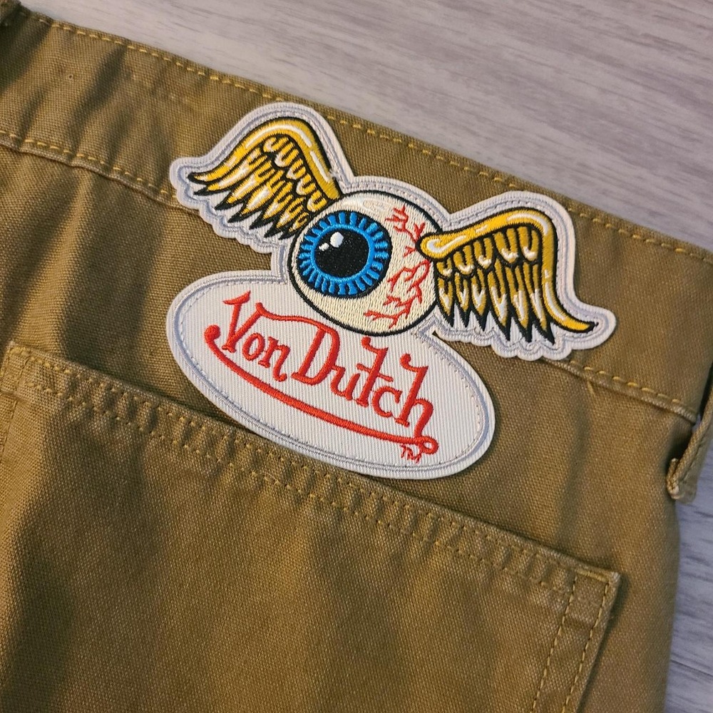 Von Dutch Men's 36x32 Double Knee Carpenter Jeans Spellout Logo Olive Green NWT - Picture 5 of 7